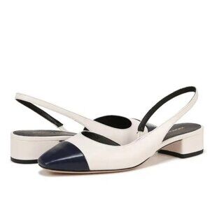 Veronica Beard Cecile Leather Slingback Pumps White Blue Size 7 Runs Large
